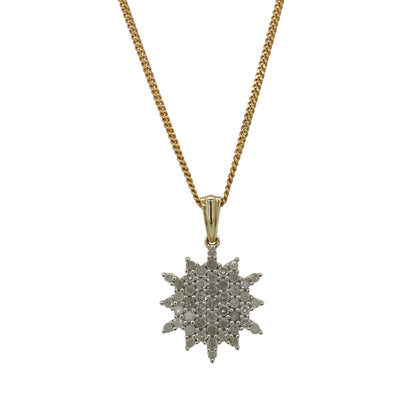 9ct Gold & Diamond Set Cluster 18" Necklace