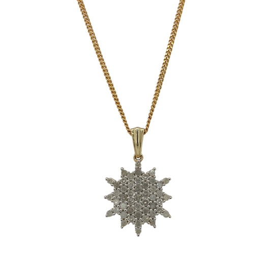 9ct Gold & Diamond Set Cluster 18" Necklace