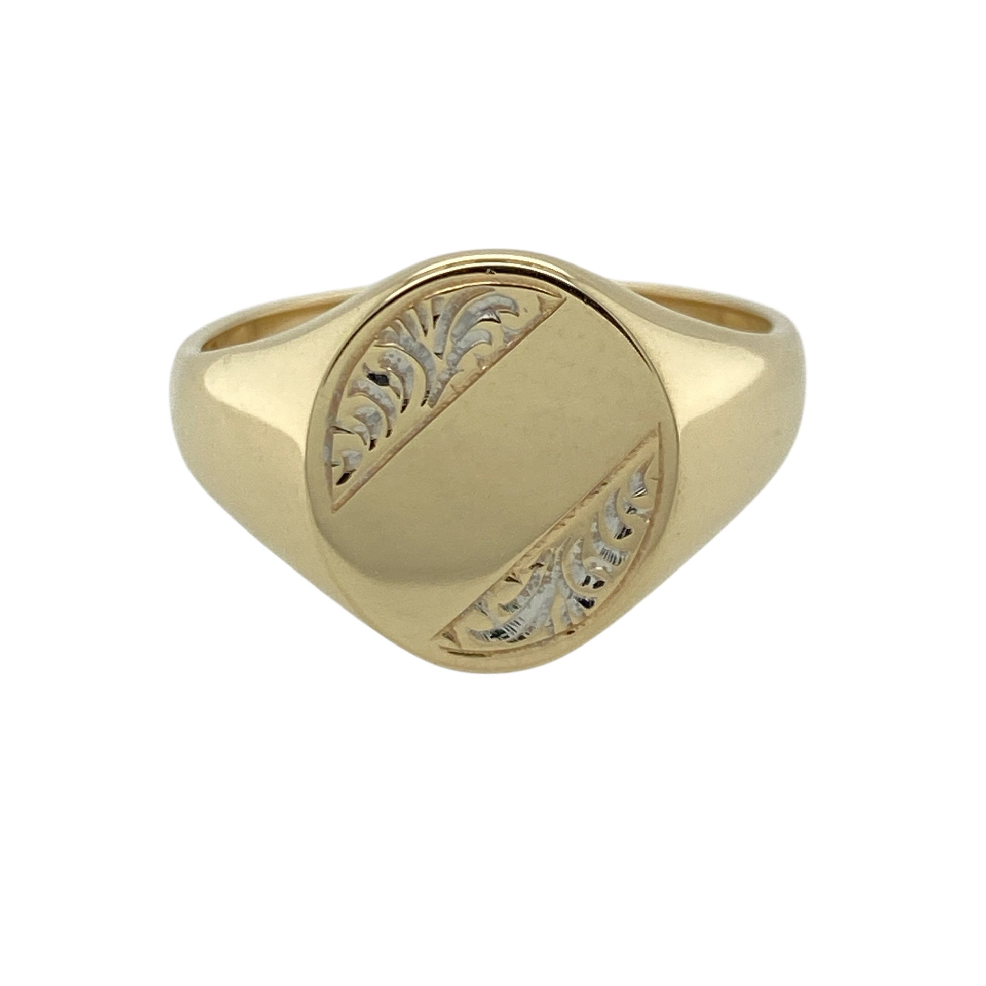 9ct Gold Patterned Oval Signet Ring