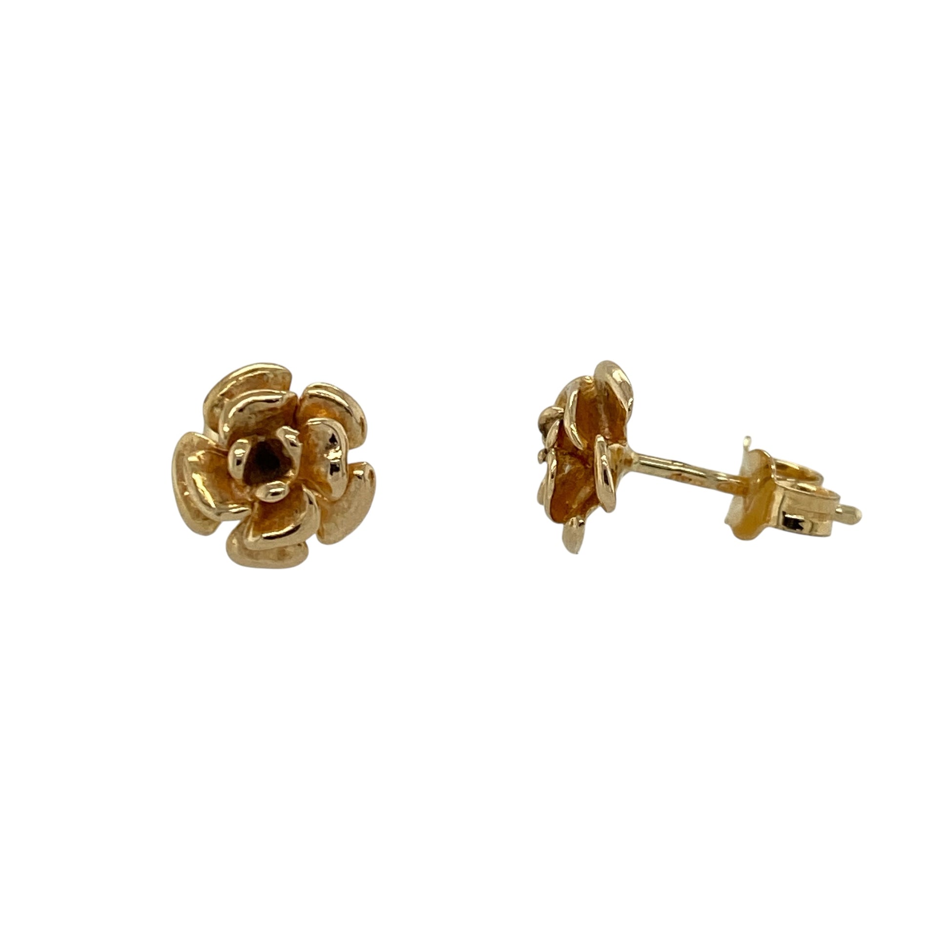 9ct Gold Rose Flower Stud Earrings