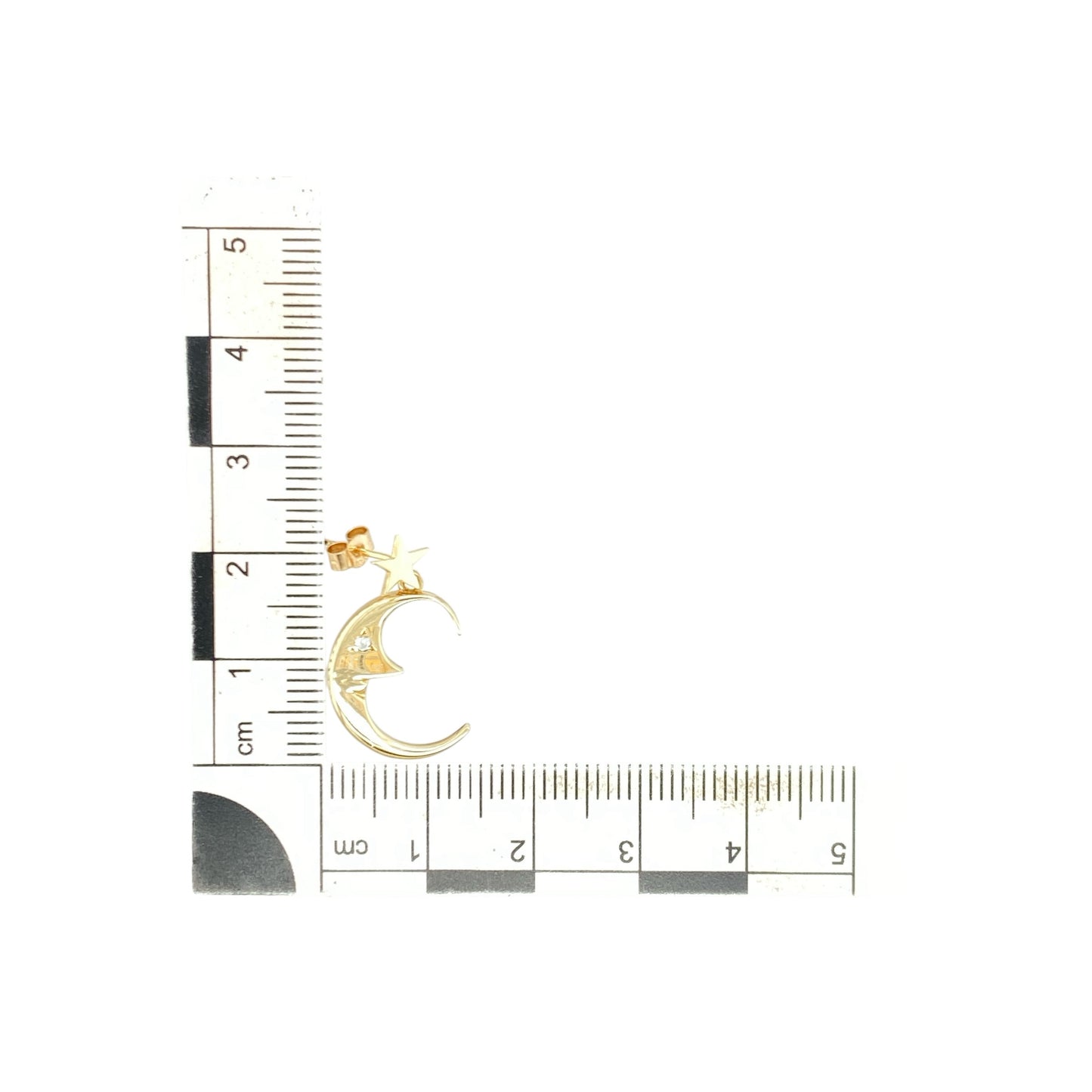 9ct Gold & Cubic Zirconia Set Crescent Moon and Star Drop Earrings