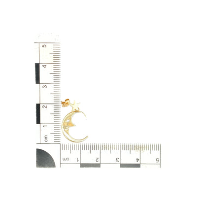 9ct Gold & Cubic Zirconia Set Crescent Moon and Star Drop Earrings