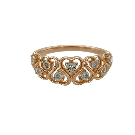 9ct Gold & Diamond Set Heart Band Ring