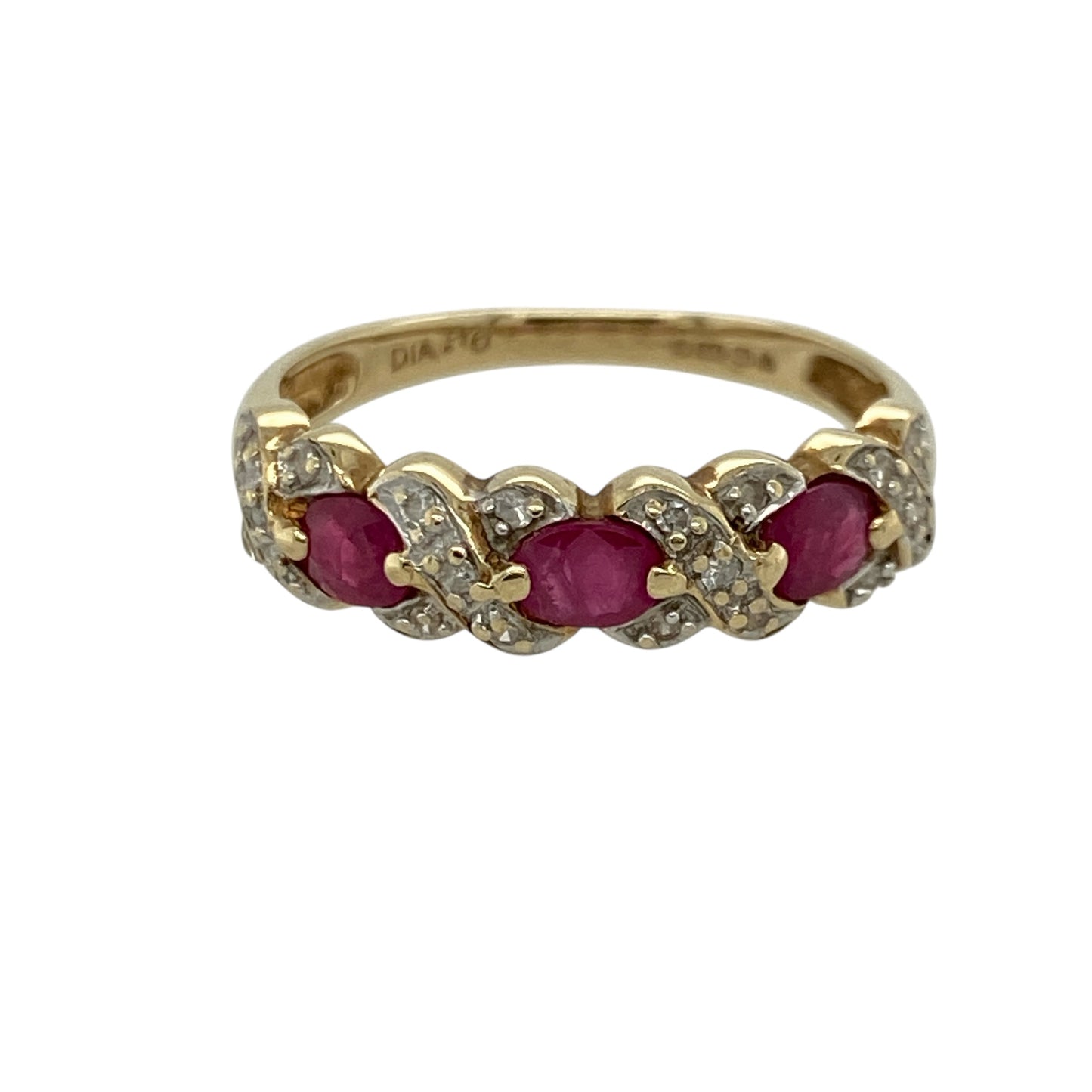 9ct Gold Diamond & Ruby Set Band Ring