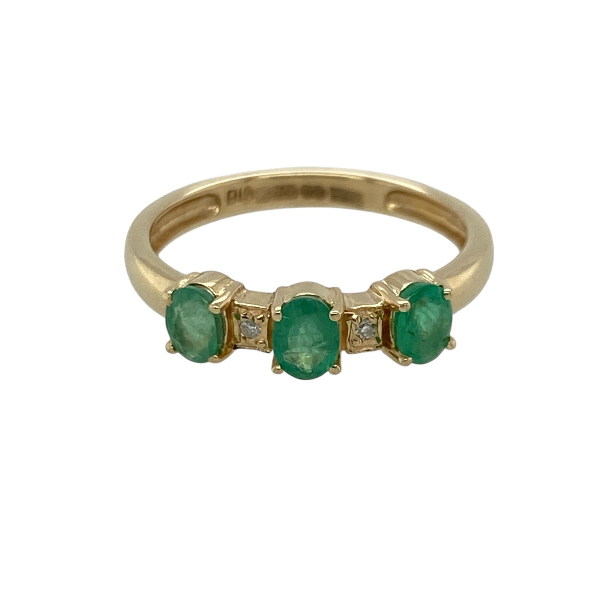 9ct Gold Diamond & Emerald Set Trilogy Band Ring