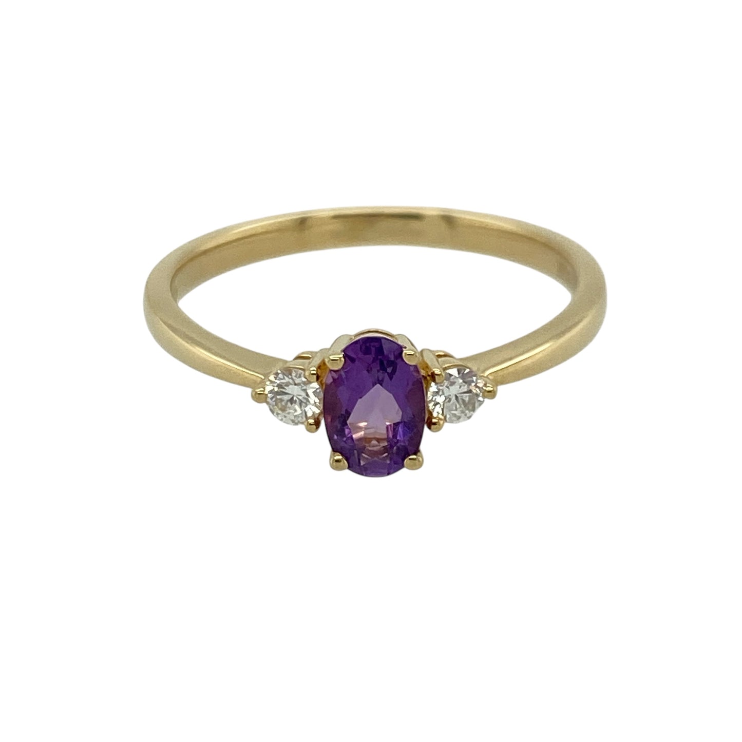 9ct Gold Diamond & Amethyst Set Trilogy Ring