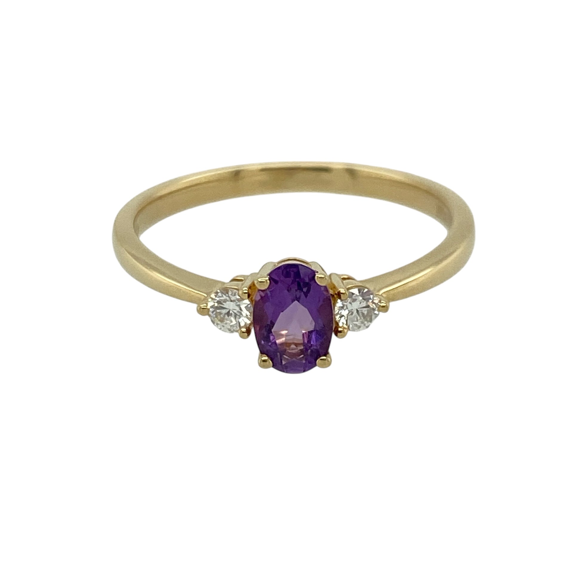 9ct Gold Diamond & Amethyst Set Trilogy Ring