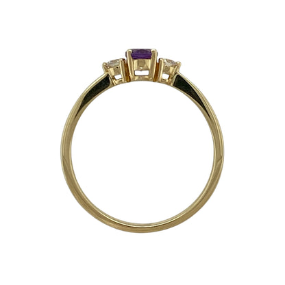 9ct Gold Diamond & Amethyst Set Trilogy Ring