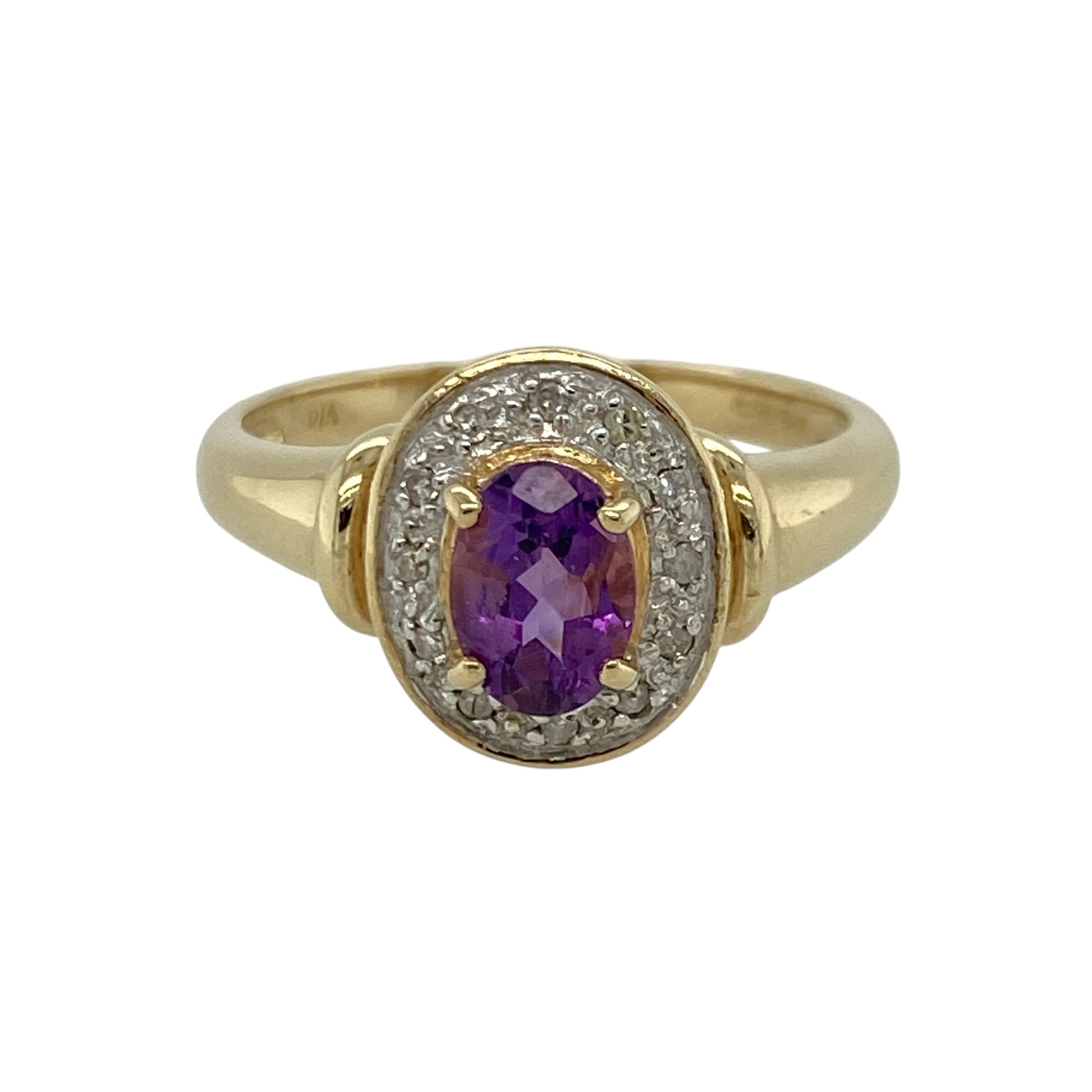 9ct Gold Diamond & Amethyst Set Halo Ring