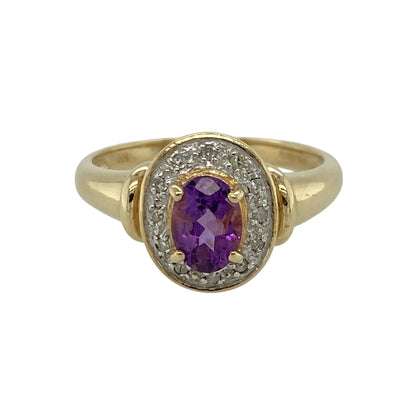 9ct Gold Diamond & Amethyst Set Halo Ring