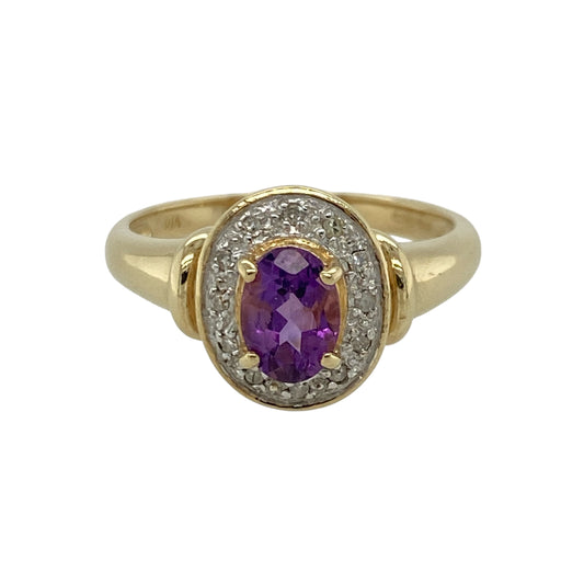 9ct Gold Diamond & Amethyst Set Halo Ring
