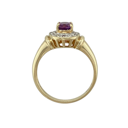 9ct Gold Diamond & Amethyst Set Halo Ring