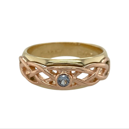 9ct Gold & Blue Stone Clogau Celtic Knot Band Ring