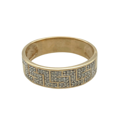 9ct Gold & Diamond Set Greek Key Band Ring