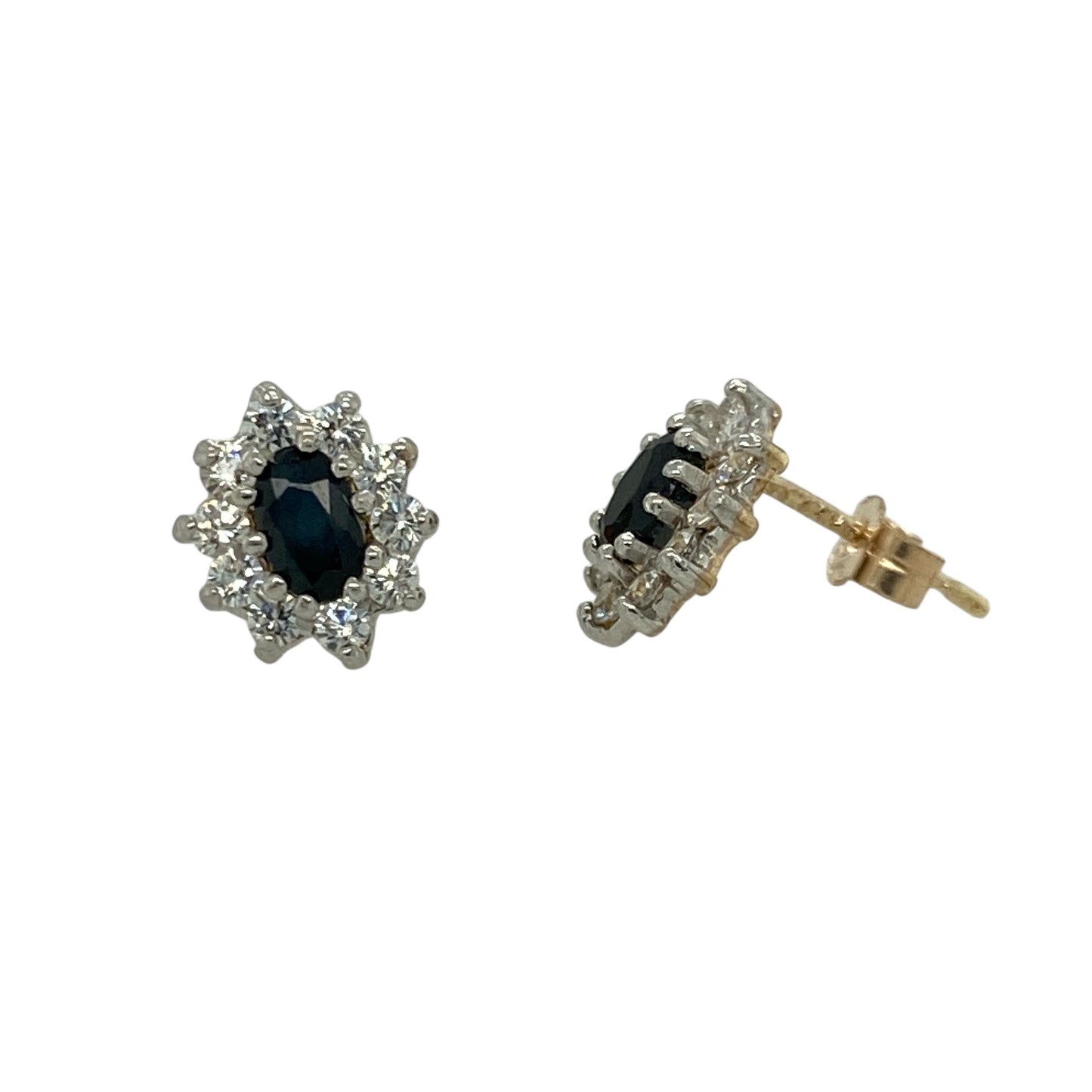 9ct Gold Sapphire & Cubic Zirconia Set Cluster Stud Earrings