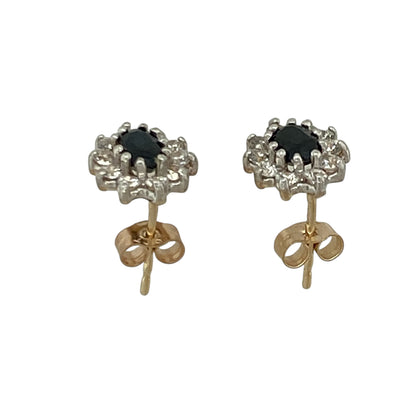 9ct Gold Sapphire & Cubic Zirconia Set Cluster Stud Earrings