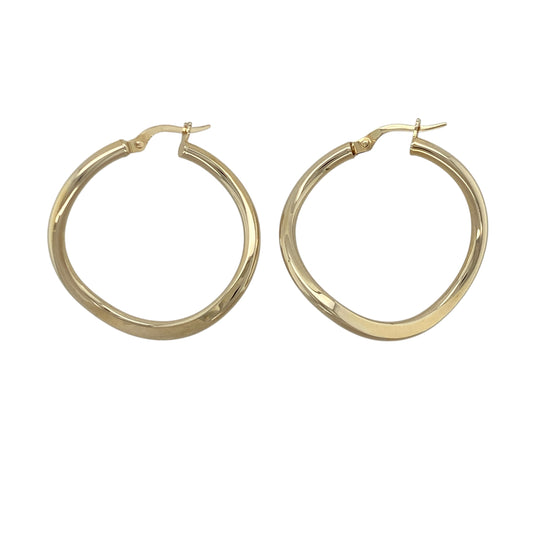 9ct Gold Wave Hoop Creole Earrings