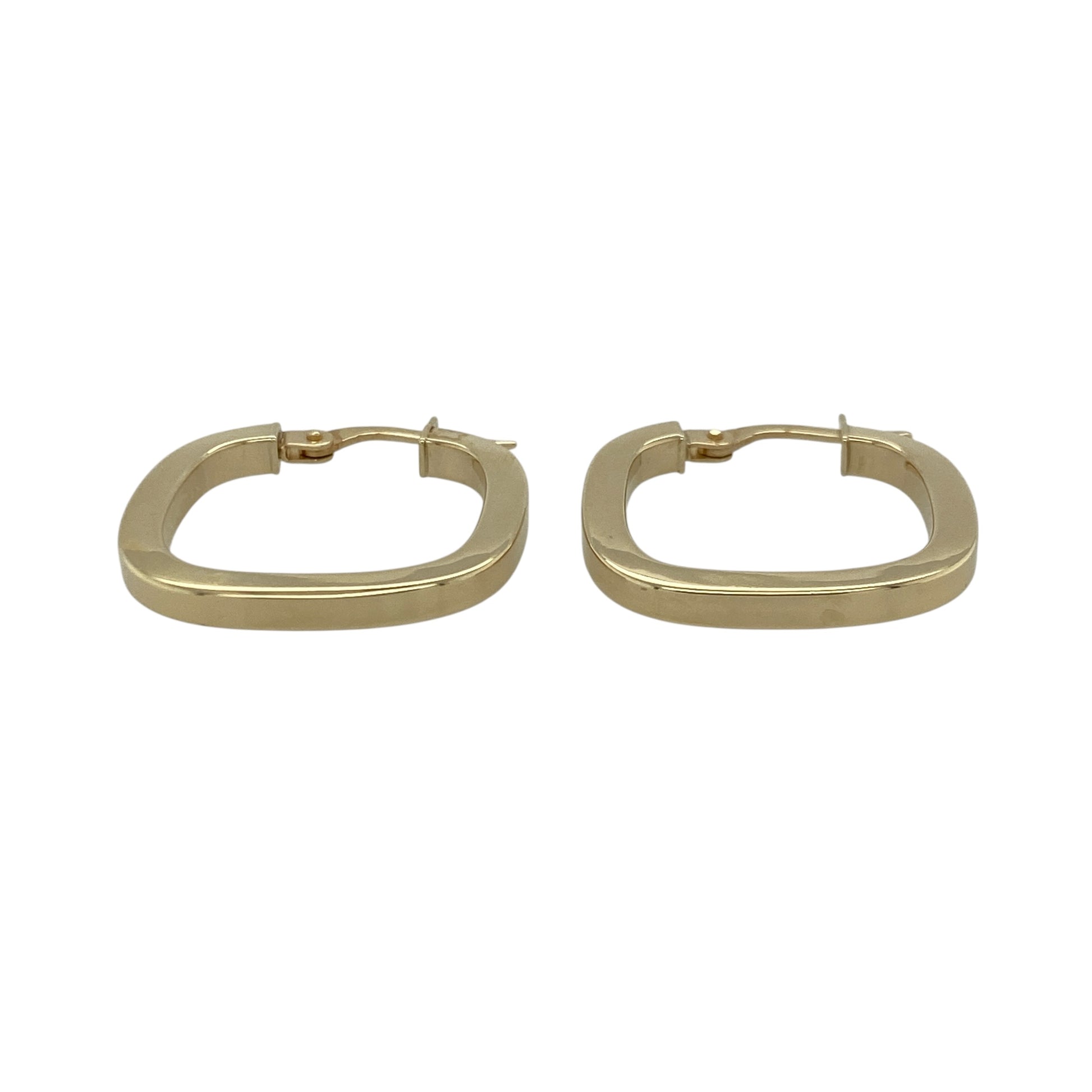 Add a contemporary edge to your jewellery collection with these pre-owned 9ct yellow gold square hoop creole earrings, combining classic hoop styling with a modern geometric twist. A versatile pair perfect for everyday wear.

Design: The earrings feature a distinctive square-shaped hoop silhouette, offering clean lines and a structured profile rather than the traditional round form. The angular design creates subtle light reflection and a sleek, modern finish.