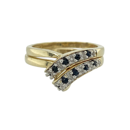 9ct Gold Diamond & Sapphire Set Double Wishbone Style Band Ring