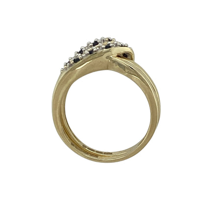 9ct Gold Diamond & Sapphire Set Double Wishbone Style Band Ring