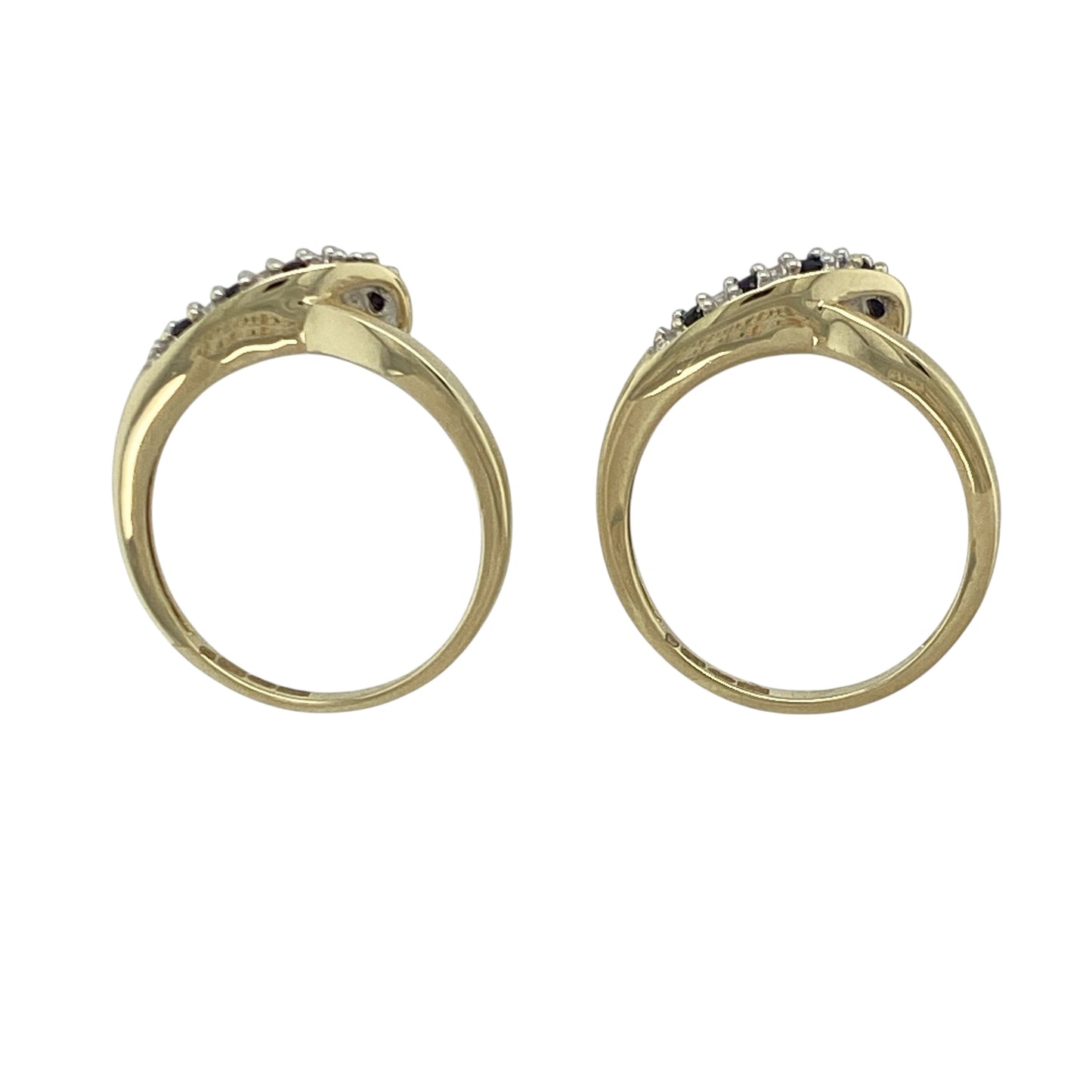 9ct Gold Diamond & Sapphire Set Double Wishbone Style Band Ring