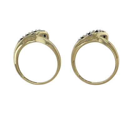 9ct Gold Diamond & Sapphire Set Double Wishbone Style Band Ring