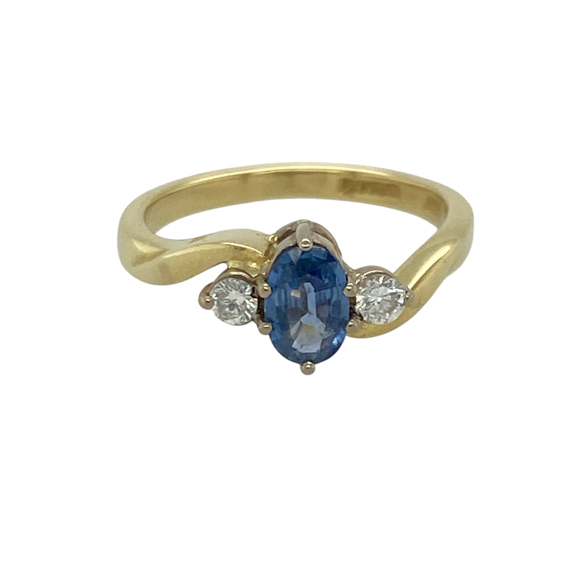 18ct Gold Diamond & Sapphire Set Trilogy Ring