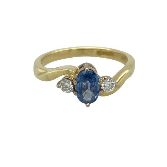 18ct Gold Diamond & Sapphire Set Trilogy Ring