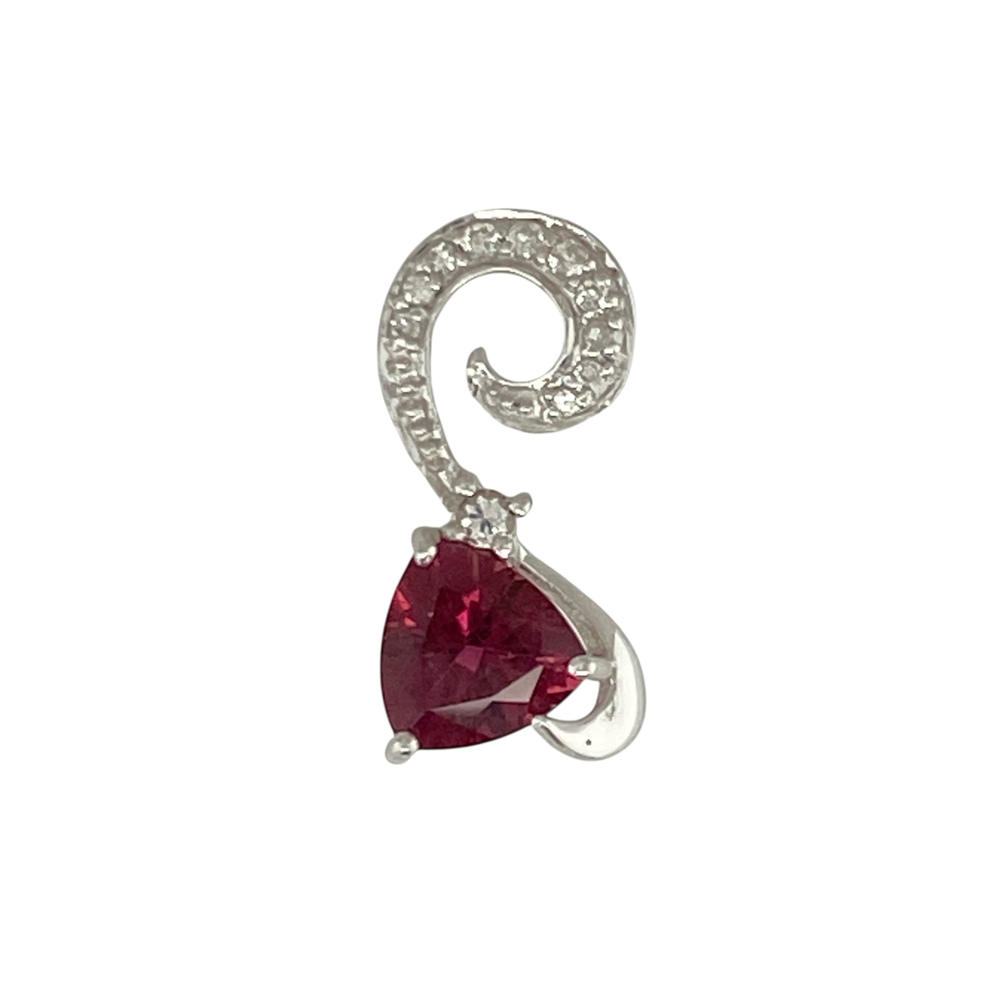 9ct White Gold Diamond & Pink Stone Set Pendant