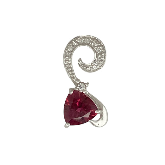 9ct White Gold Diamond & Pink Stone Set Pendant