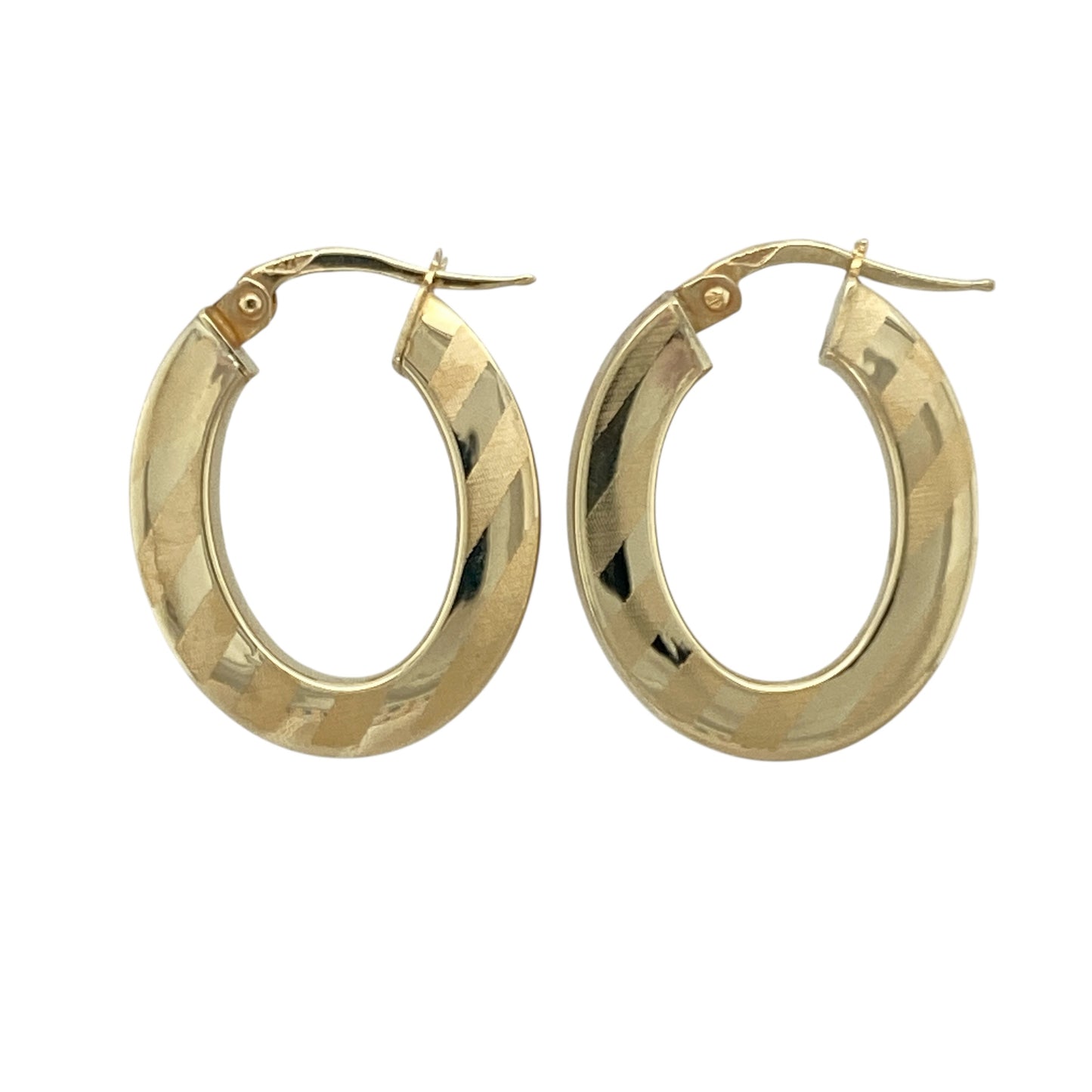 9ct Gold Striped Oval Creole Earrings