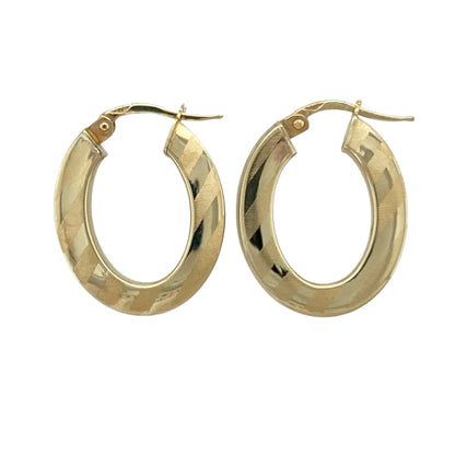 9ct Gold Striped Oval Creole Earrings