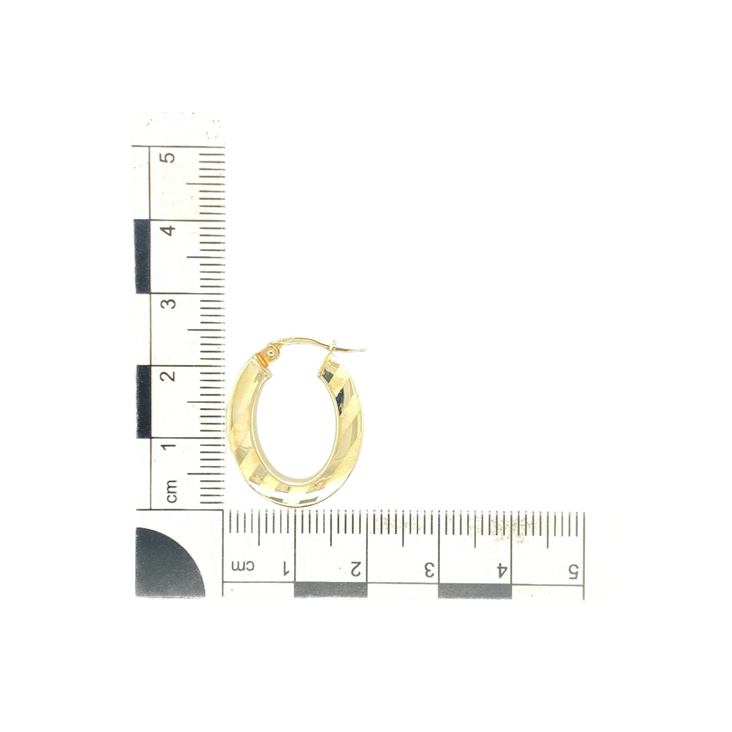 9ct Gold Striped Oval Creole Earrings