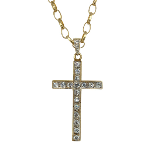 9ct Gold & Cubic Zirconia Set Cross 24" Necklace