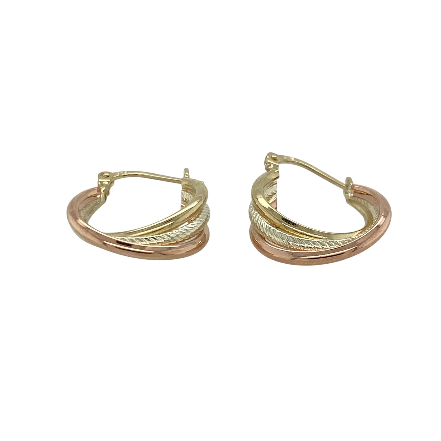 Add versatile elegance to your jewellery collection with these pre-owned 9ct yellow, white and rose gold twisted hoop creole earrings, combining three-tone styling with timeless appeal. A beautiful pair perfect for everyday wear or effortless accessorising.

Design: The earrings feature a classic hoop creole silhouette enhanced by an intertwined twisted design. The flowing strands of yellow, white and rose gold create depth and subtle contrast, offering eye-catching dimension with a refined finish.