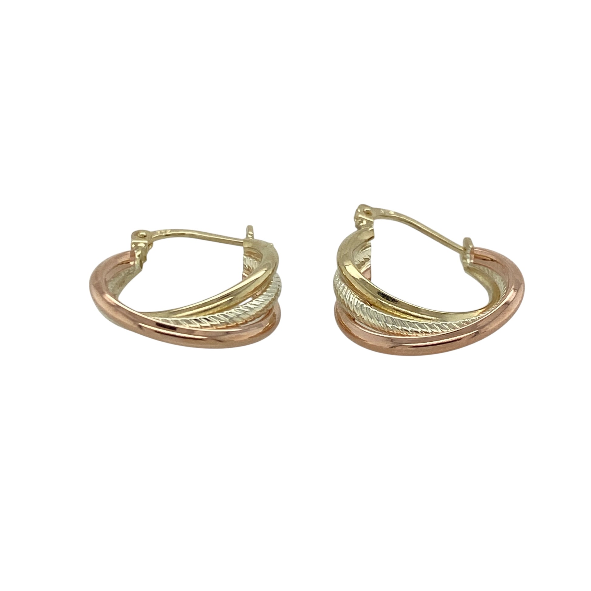 Add versatile elegance to your jewellery collection with these pre-owned 9ct yellow, white and rose gold twisted hoop creole earrings, combining three-tone styling with timeless appeal. A beautiful pair perfect for everyday wear or effortless accessorising.

Design: The earrings feature a classic hoop creole silhouette enhanced by an intertwined twisted design. The flowing strands of yellow, white and rose gold create depth and subtle contrast, offering eye-catching dimension with a refined finish.