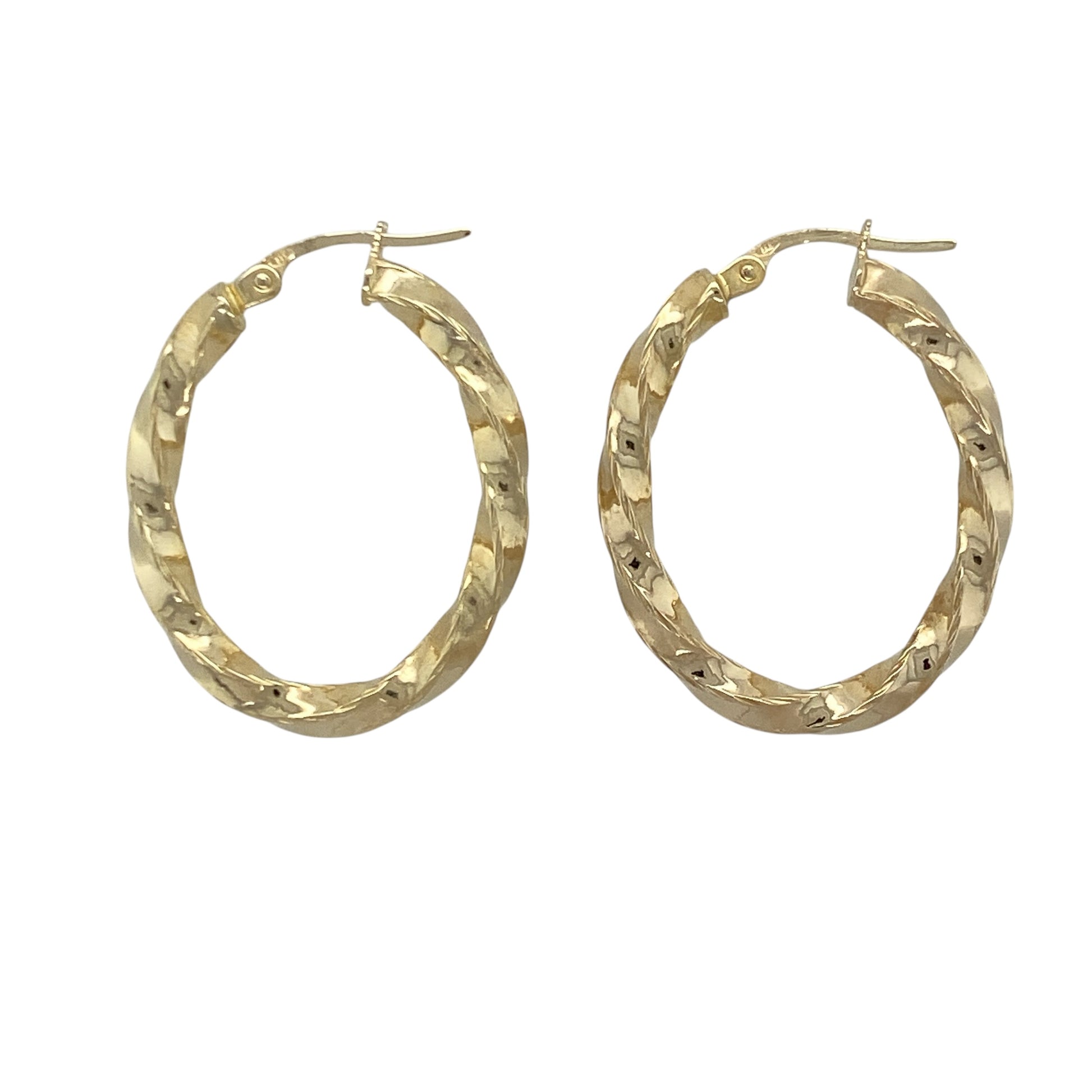 9ct Gold Twisted Oval Creole Earrings