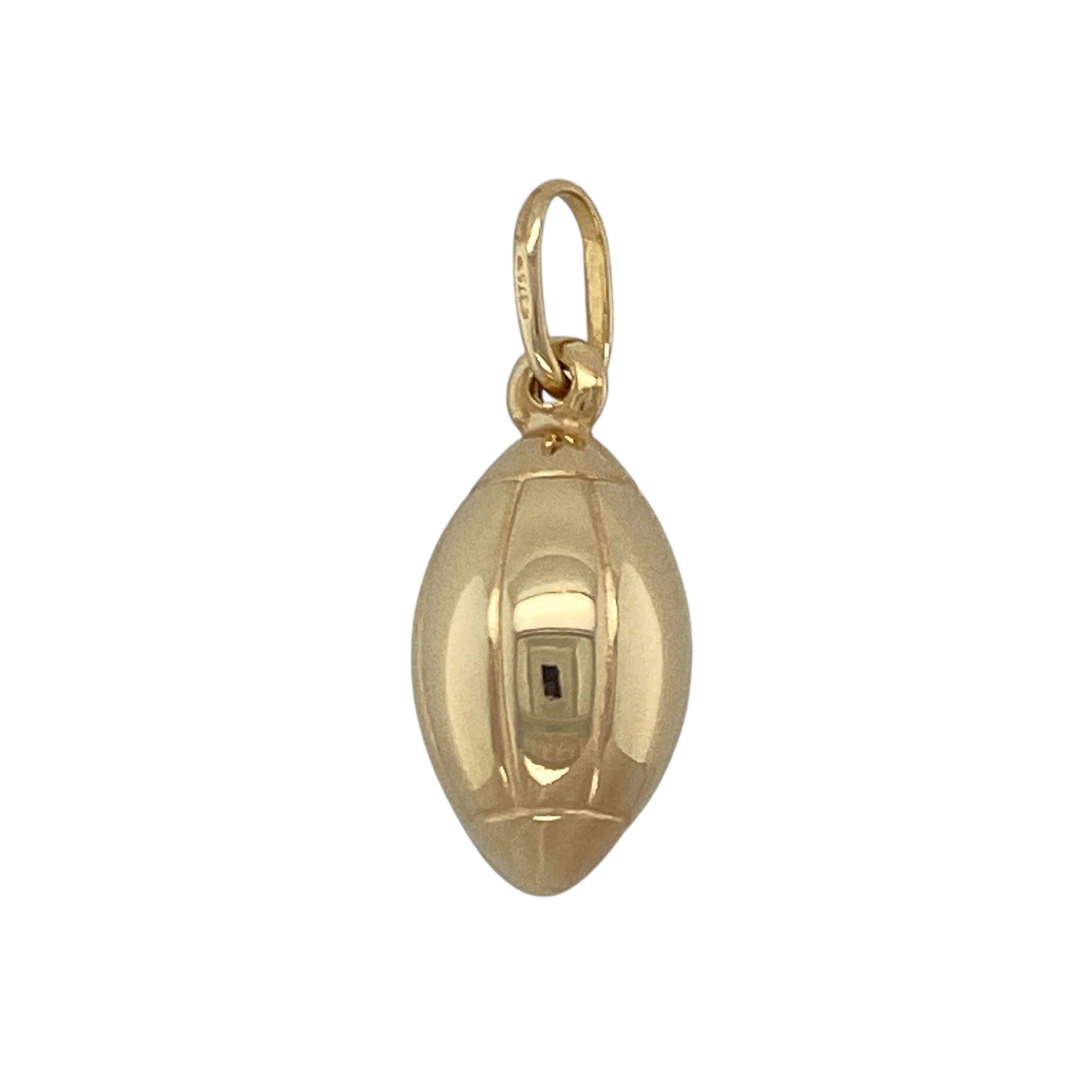 Celebrate sporting heritage with this pre-owned 9ct yellow gold hollow Welsh rugby ball pendant, combining national pride with classic gold styling. A distinctive piece perfect for everyday wear or gifting to a rugby enthusiast.

Design: The pendant is crafted in the shape of a traditional rugby ball, reflecting Welsh sporting culture with a detailed and recognisable form. The hollow construction keeps the piece lightweight while maintaining a bold, rounded profile.