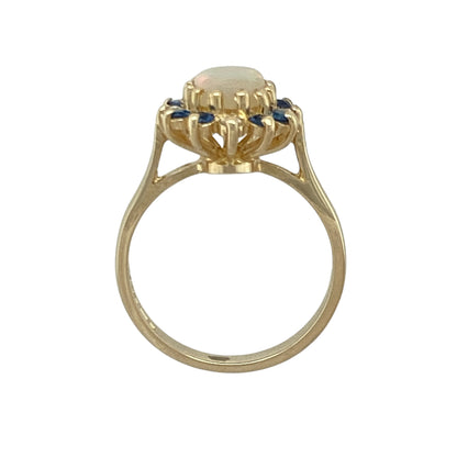 9ct Gold Diamond Opalique & Sapphire Set Cluster Ring