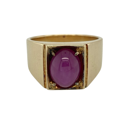 14ct Gold & Pink/Purple Stone Set Signet Ring