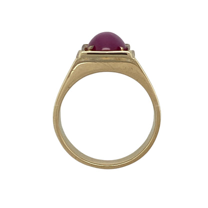 14ct Gold & Pink/Purple Stone Set Signet Ring