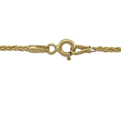 Add subtle texture and classic elegance to your jewellery collection with this pre-owned 9ct yellow gold 18" wheat chain, a versatile and timeless piece ideal for everyday wear or pairing with a favourite pendant.

Design: This chain features finely interwoven wheat links measuring approximately 2mm in width, creating a smooth, flexible and detailed appearance. The intricate pattern gives a refined finish while maintaining a delicate profile.