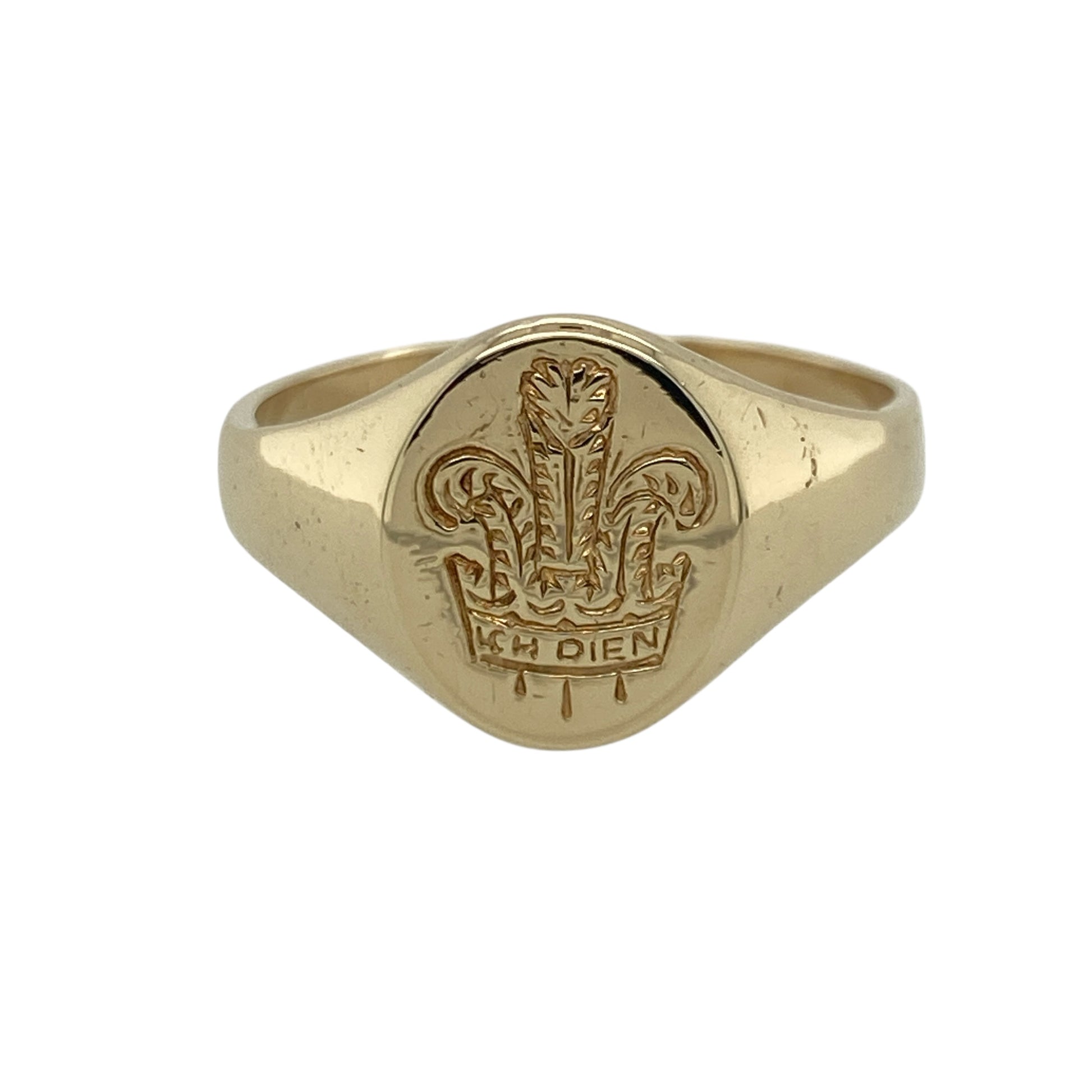 9ct Gold Welsh Three Feathers Oval Signet Ring