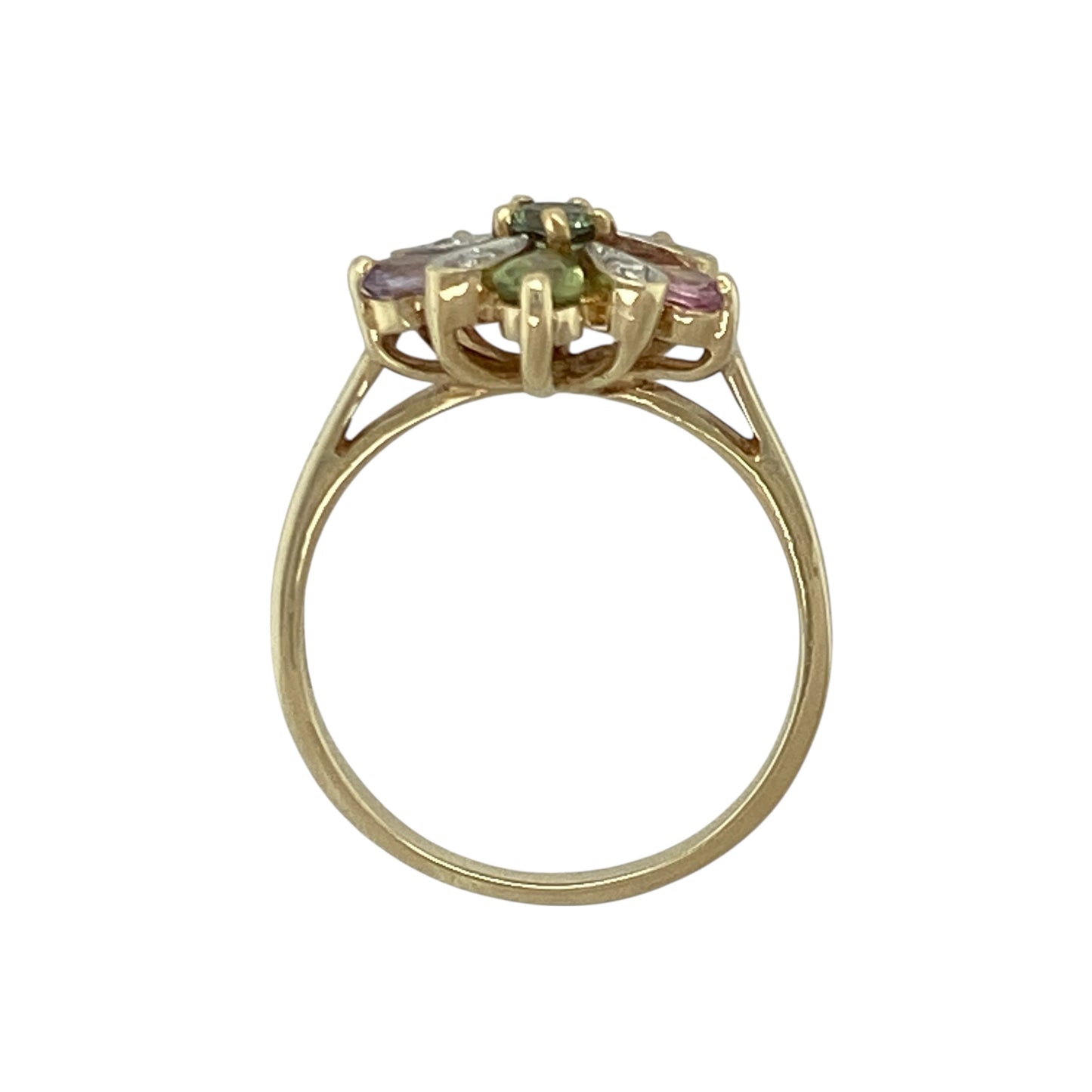 9ct Gold Diamond & Gemstone Set Flower Cluster Ring