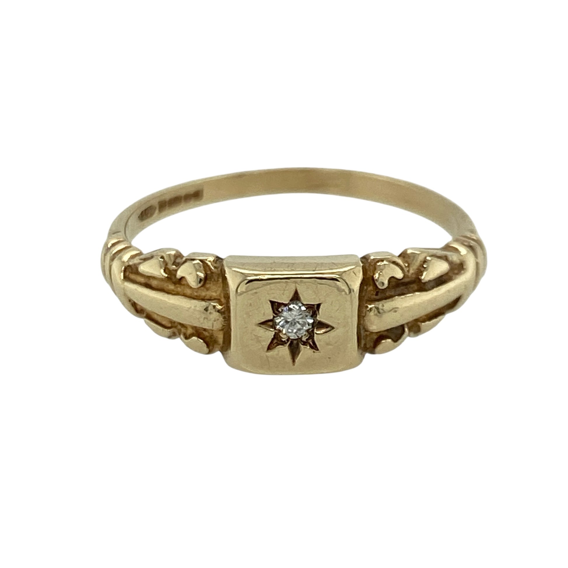 9ct Gold & Diamond Starburst Set Signet Ring