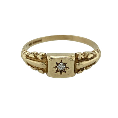 9ct Gold & Diamond Starburst Set Signet Ring
