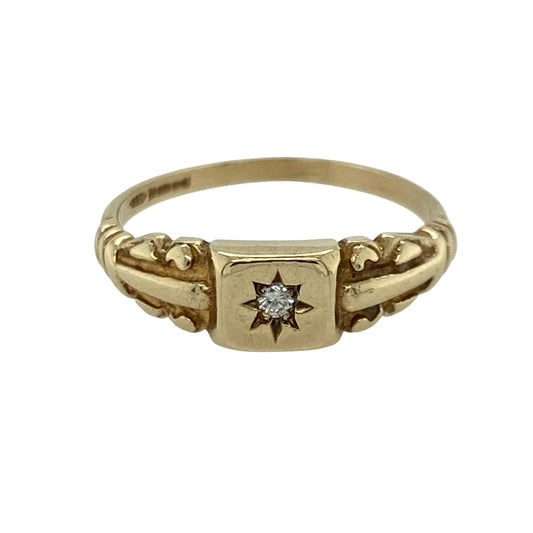 9ct Gold & Diamond Starburst Set Signet Ring