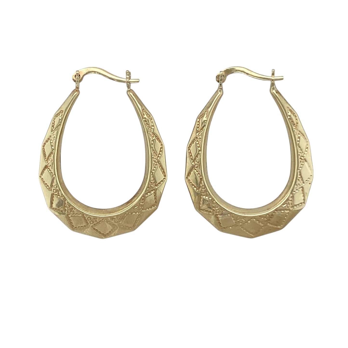 9ct Gold Patterned Oval Creole Earrings