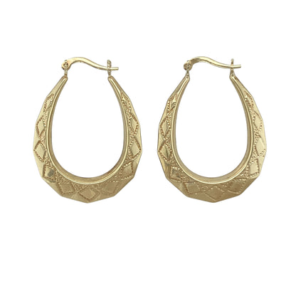 9ct Gold Patterned Oval Creole Earrings