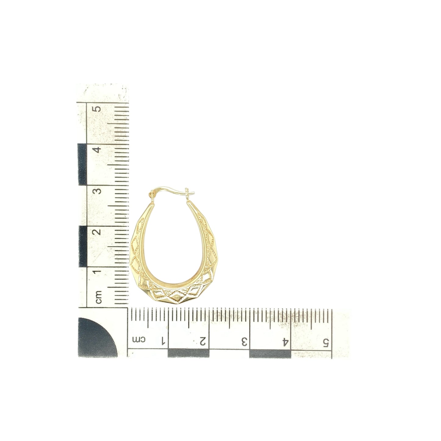 9ct Gold Patterned Oval Creole Earrings